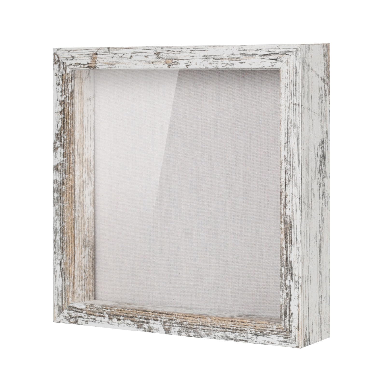 Muzilife 3D Bilderrahmen zum Befüllen mit Glasscheibe, 22x22 cm-Tiefer Holz Rahmen Objektrahmen Shadow Box, als Geschenk für Familie Freunde, Fotos Erinnerungsbox (Vintage-Weiß, 22x22cm)