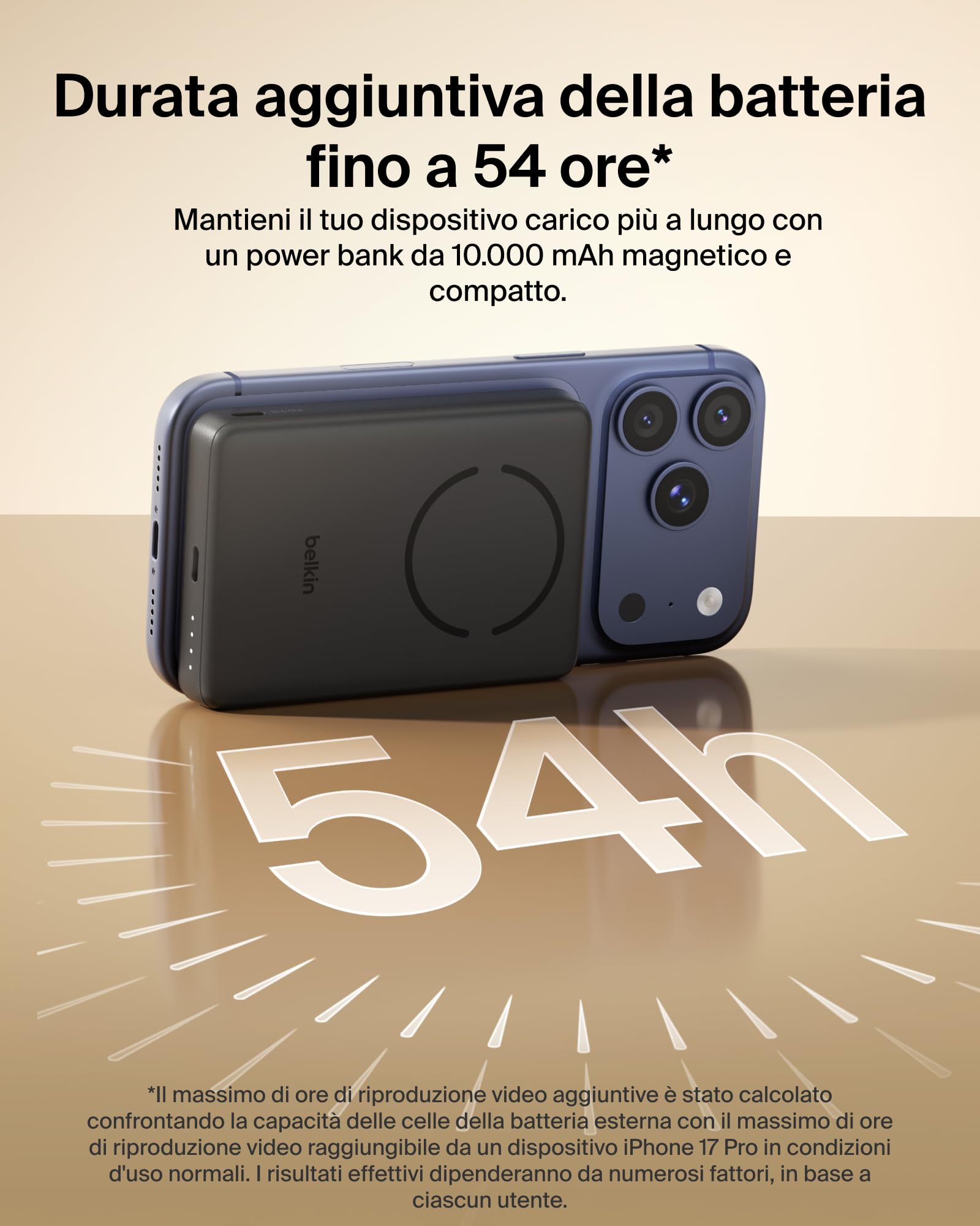 Belkin BoostCharge Power Bank Magnetico 10000mAh, Anello Magnetico - Nero | Caricatore Portatile 10000mAh Wireless Qi2, Anello Magnetico per Aggancio ad Accessori, 2 USB-C, Pre-Caricato, Cavo Incluso