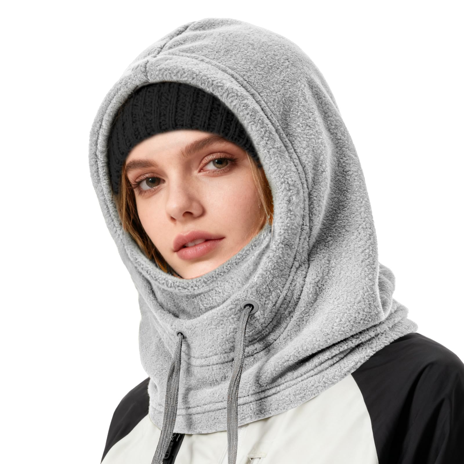 Senllen Passamontagna in Pile Antivento per Il Freddo Maschera da Sci Invernale Traspirante Maschera Termica Scaldacollo Sciarpa Casco Cappuccio, Bianco, Taglia Unica