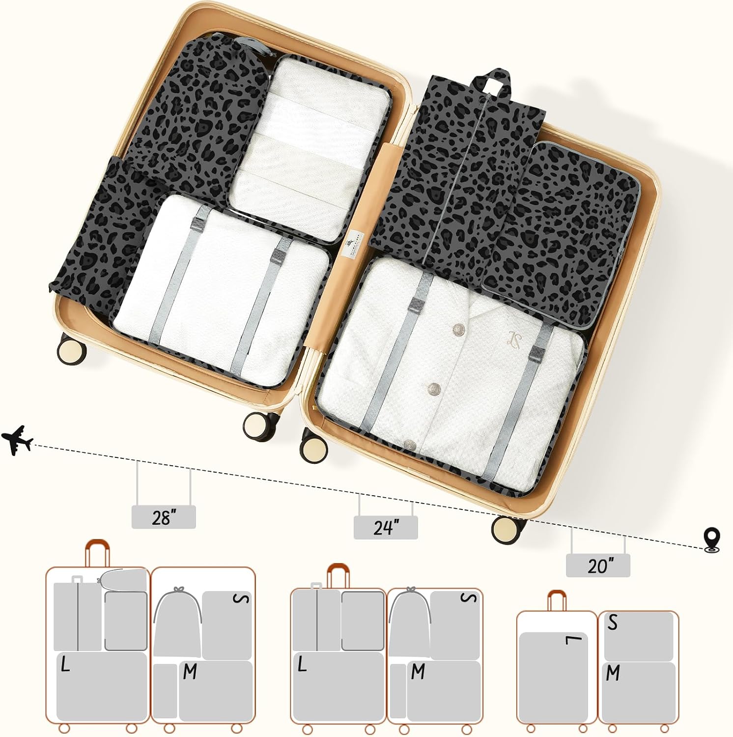 9 Set Packing Cubes for Travel Essentials - Lightweight Carry-On Luggage Organizer Bags with Shoe, Clothes & Laundry Bags for Airplane, Family & Business Travel, Gray leopard print image 3