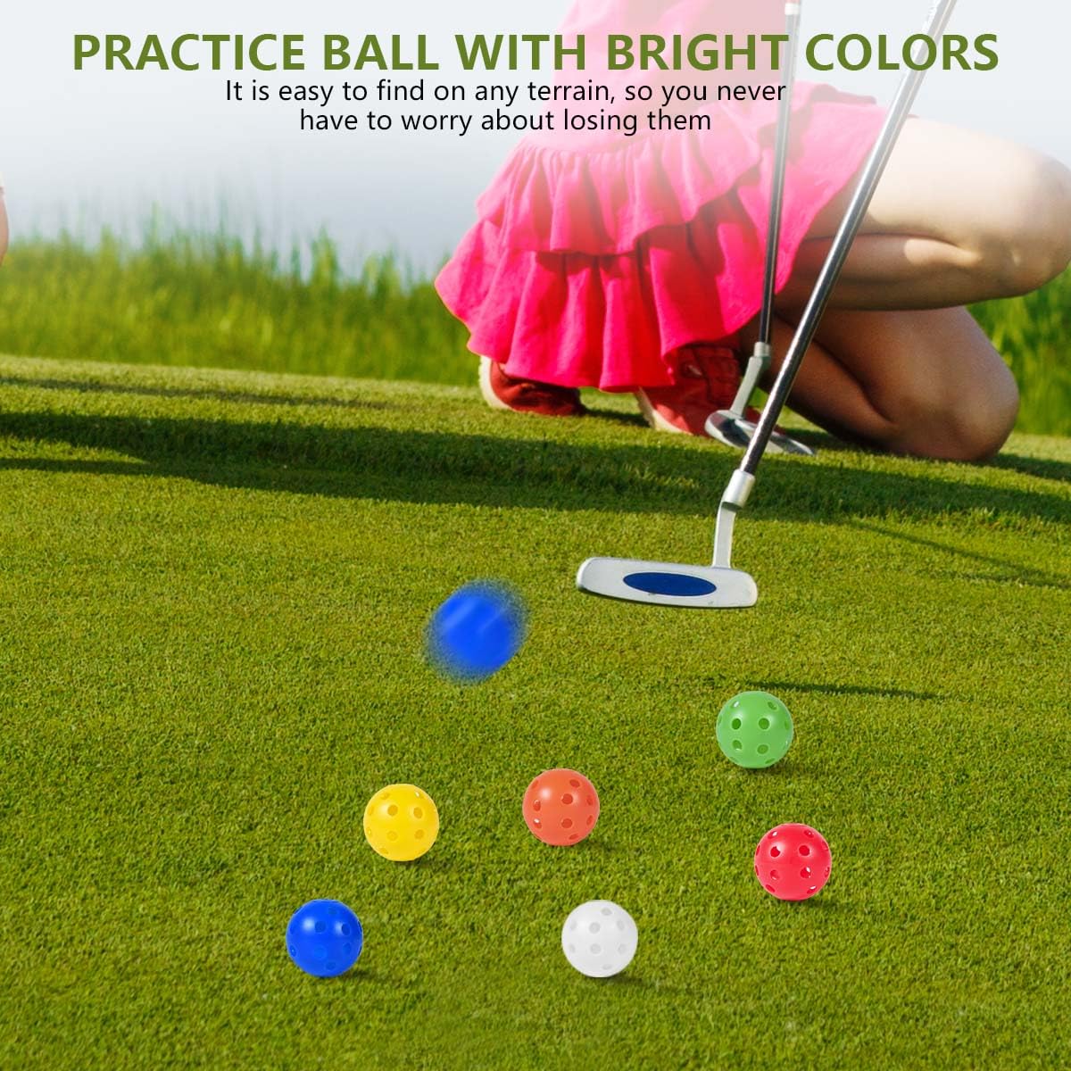 KISEER 90 Stück bunte Kunststoff-Übungs-Golfbälle, Luftstrom, hohl, Trainings-Golfbälle mit Nylon-Netz-Golfball-Taschen für Driving Range, Swing Praxis, Outdoor oder Zuhause