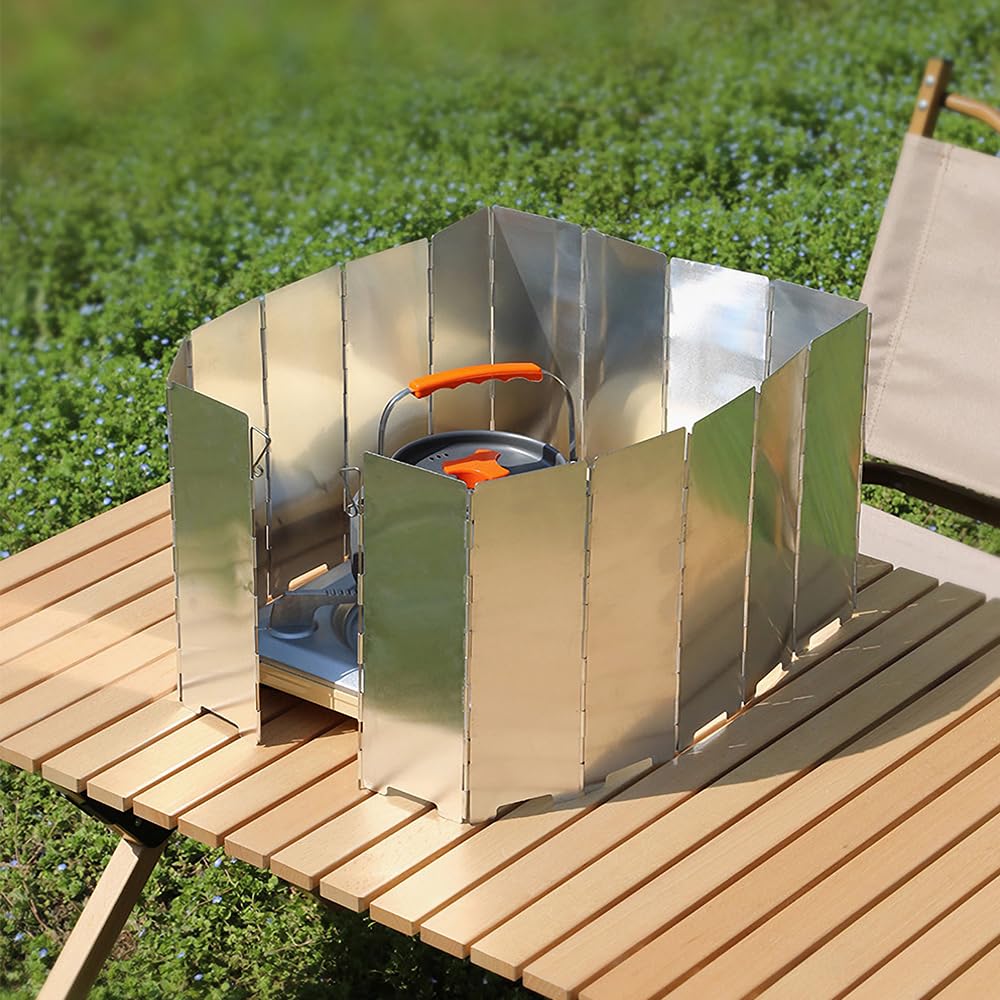 Paravento Per Fornello Da Campeggio - 16 Lamelle Alluminio Pieghevole, Per Cucina All'Aperto - Foto 2