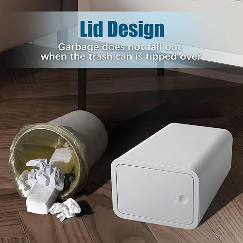 Miniatura 6 de TIPGO Basurero de baño con tapa, cubo de basura delgado de 10 litros2.6 galones, cesta de basura pequeña con tapa desplegable para cocina,