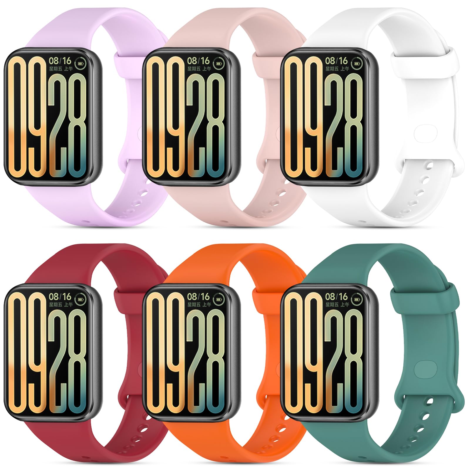 BDIG 6 piezas Correas Deportivas de Silicona Compatibles con Xiaomi Smart Band 10 Pro/9 Pro/8 Pro Mujer y Hombre, Pulseras de Repuesto Suaves