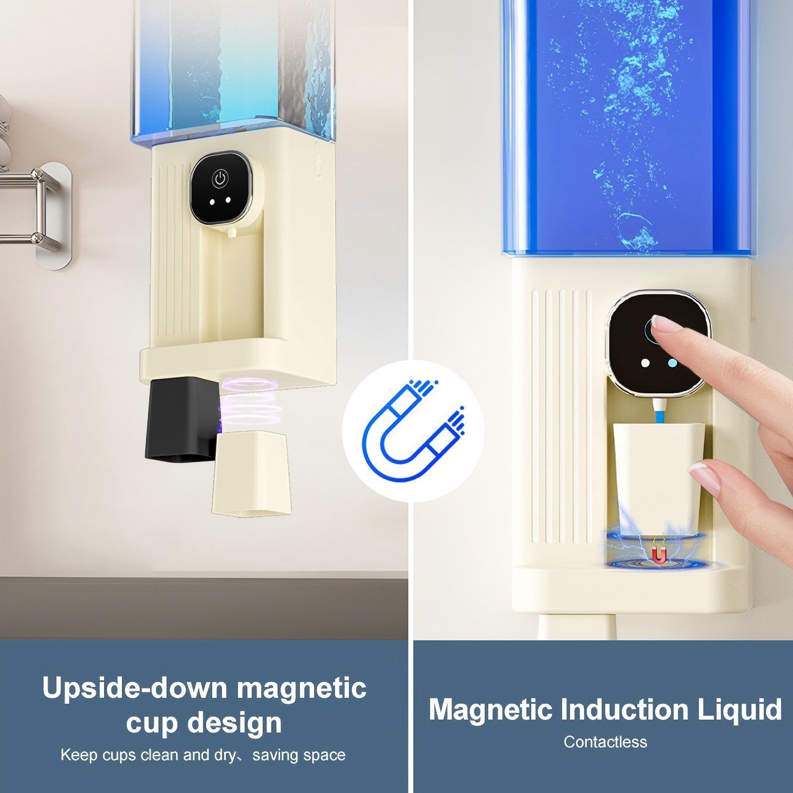 Automatic Mouthwash Dispenser with Dental Floss Box and Magnetic Cups, 23.7 fl oz Tank, 2 Adjustable Dispensing Levels, Rechageable, Mouth Wash Dispensers for All Age Groups.