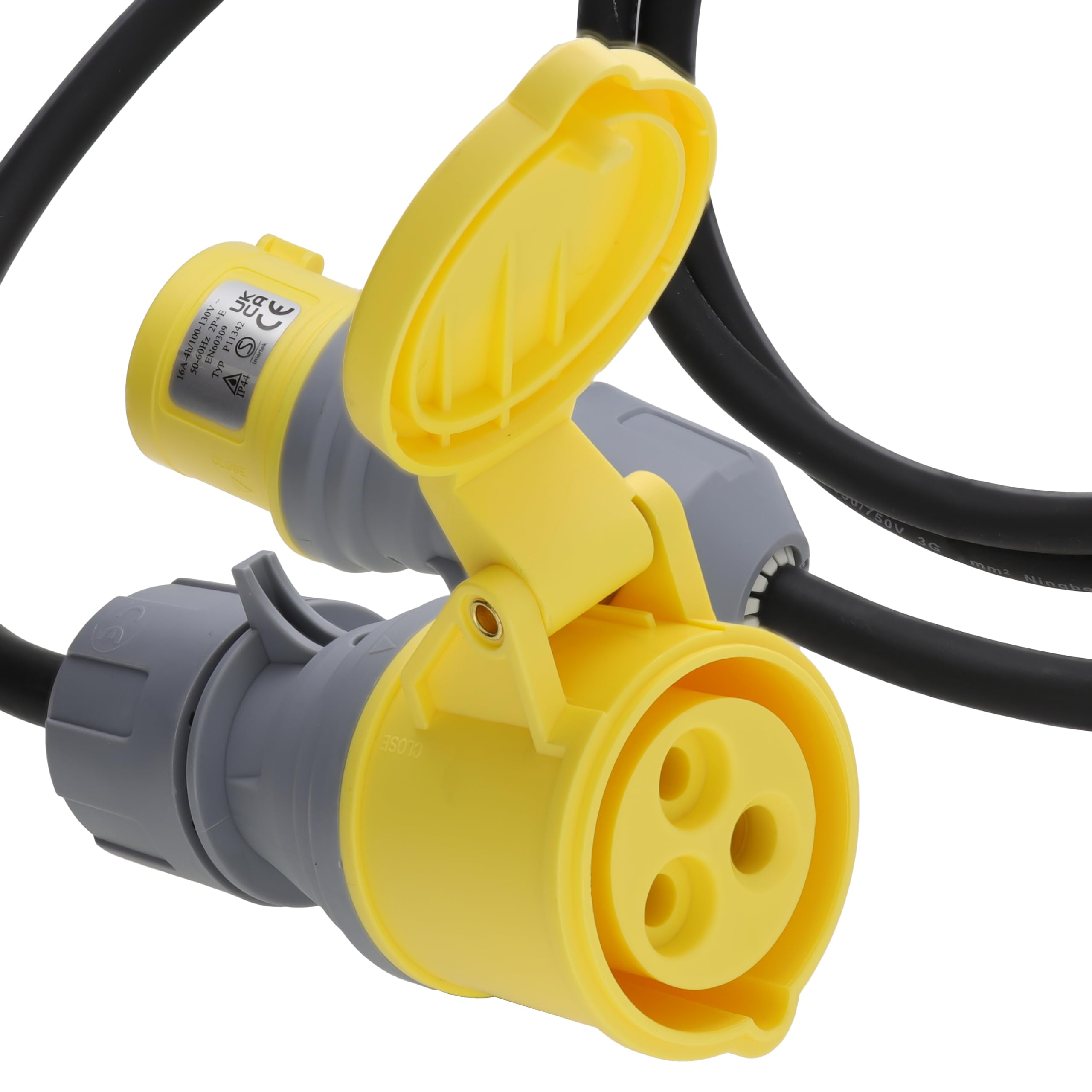 kenable Cable de Extensión Eléctrica Industrial 110V 16A Commando con Conectores IP44 H07RN-F Goma 2,5mm² Negro 5 m [5 metros/5m]