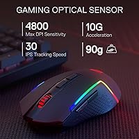 Vista 5 de Redragon S142 Combo de teclado y mouse inalámbricos para juegos, teclado de membrana RGB K515 PRO de 98 teclas y mouse inalámbrico de 4800 DPI