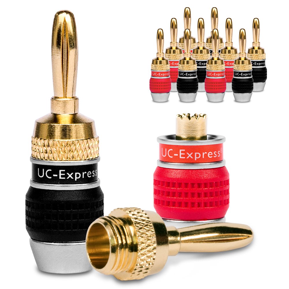 NAUC 12x Banana Plugs High End Banana Plugs Banana Plugs Cable up to 6 mm2 24K Gold-Plated