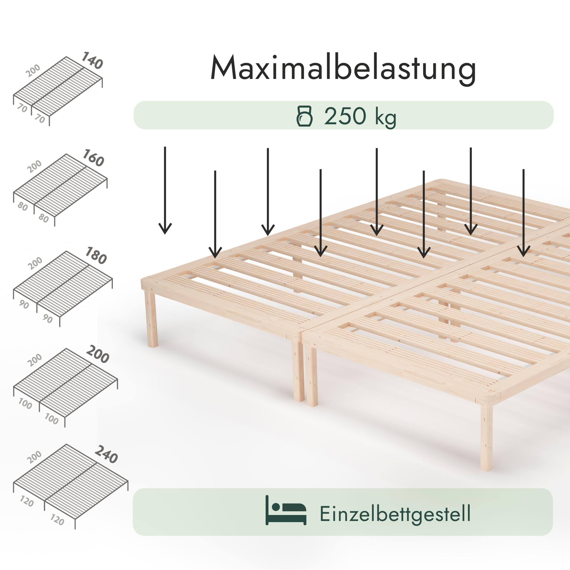 Hansales Bettgestell 90x200 cm Tallina mit Lattenrost, Futonbett aus Massivholz mit Rollrost, stabiles Holzbett belastbar bis 250 kg, FSC®-zertifiziertes Einzelbett mit Lattenrost.