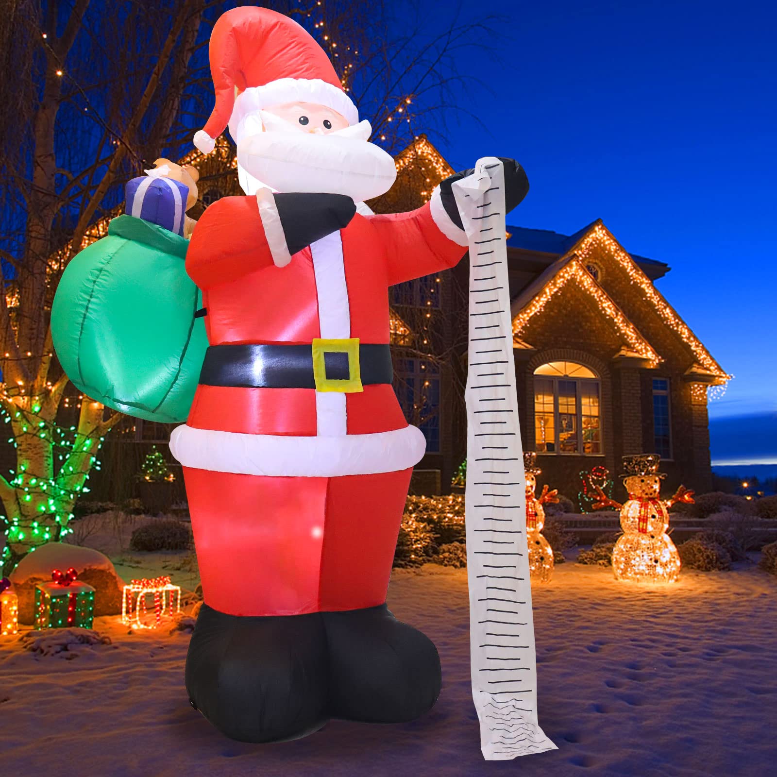 6 FT Christmas Inflatable Decoration Santa Claus with Green Gift Bag, Wish List Sheet， Blow Up Yard Decoration with LED Lights Built-in for Indoor Outdoor Yard Garden Christmas Decoration