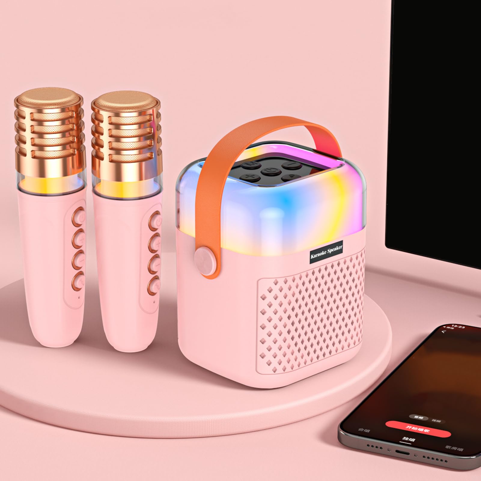 Micrófono Karaoke Portátil Altavoz De Canto Inalámbrico con 2 Micrófonos