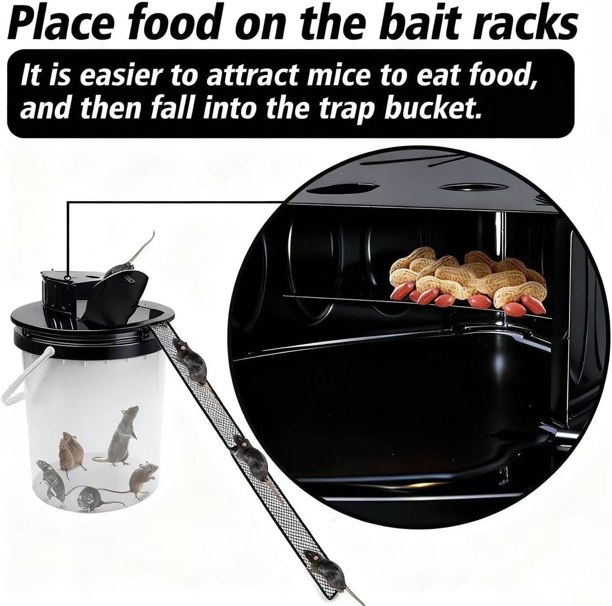 bucket lid mouse trap metal 5 gallon bucket lid, strong material that will not deform or be bitten, humane or lethal rat traps, auto reset, repeat catch for indoor outdoor
