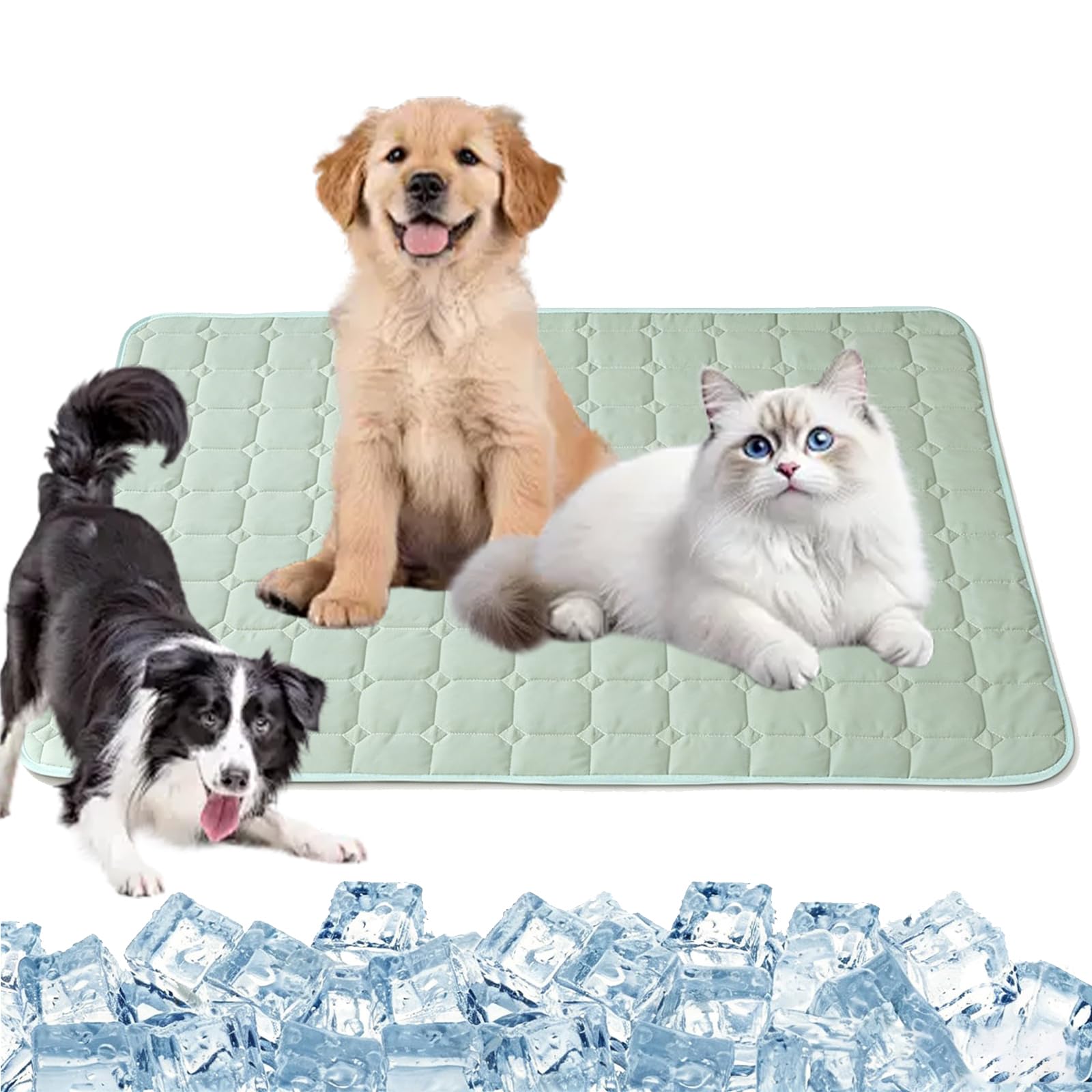 Cool Mat for Dogs, 2026 New Dog Cooling Mat, Soft Non-Slip Self-Cooling Pad, Pet Ice Silk Mat, Portable Washable Cat Cool Bed for Outdoor Indoor Kennels Crates Car Seats (Green, M-19.69 * 15.75in)
