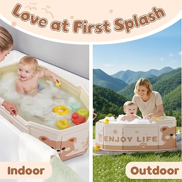 Foldable Baby Bath, Collapsible Baby Bathtub 3M-8Y, Portable Travel Baby Bath Tub with Non-Slip Base, Pop Up Folding Newborn Toddler Shower Tub, Space Saving, Brown