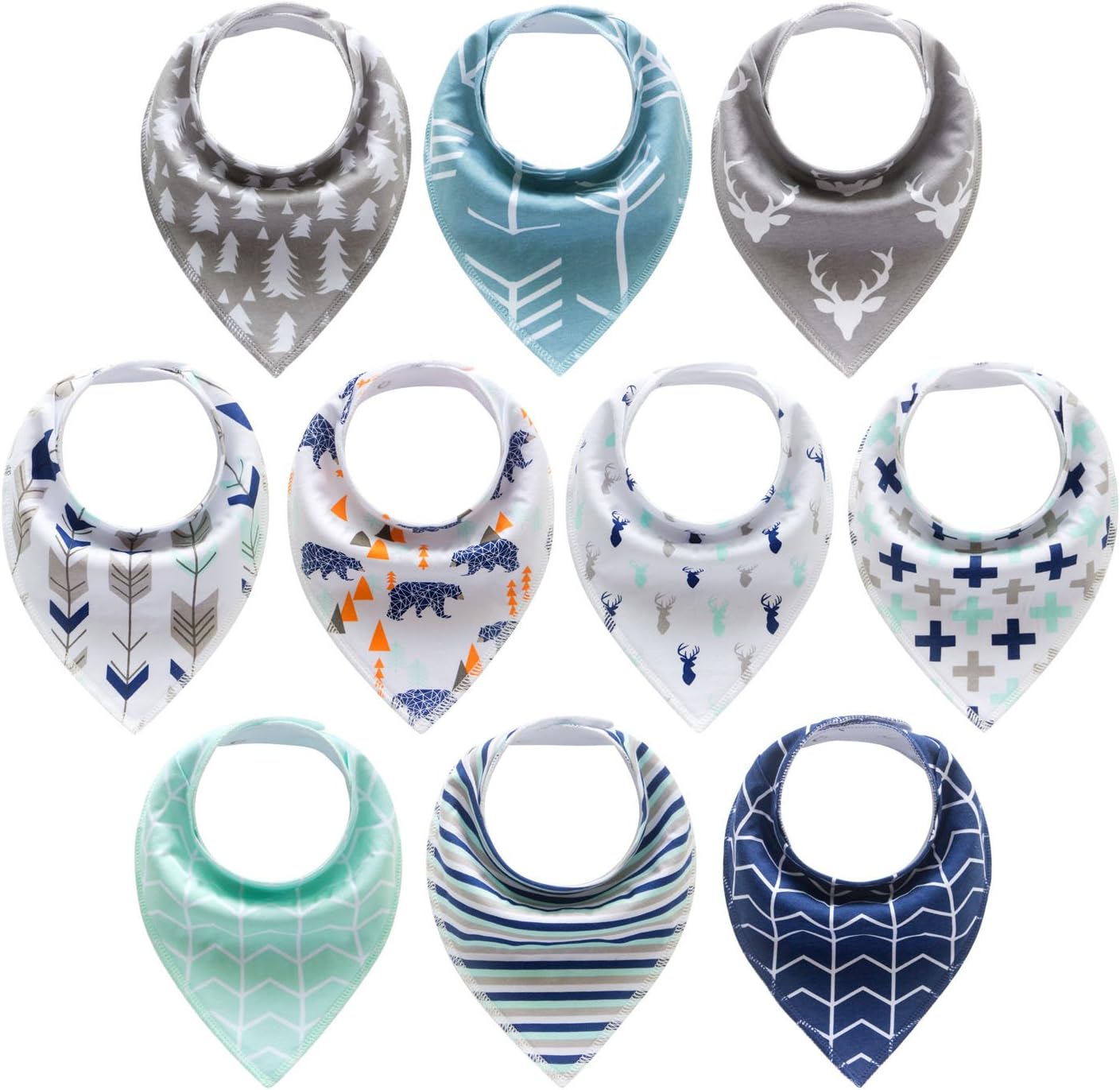 10-Pack Baby Bandana Drool Bibs for Drooling and Teething Boys Girls
