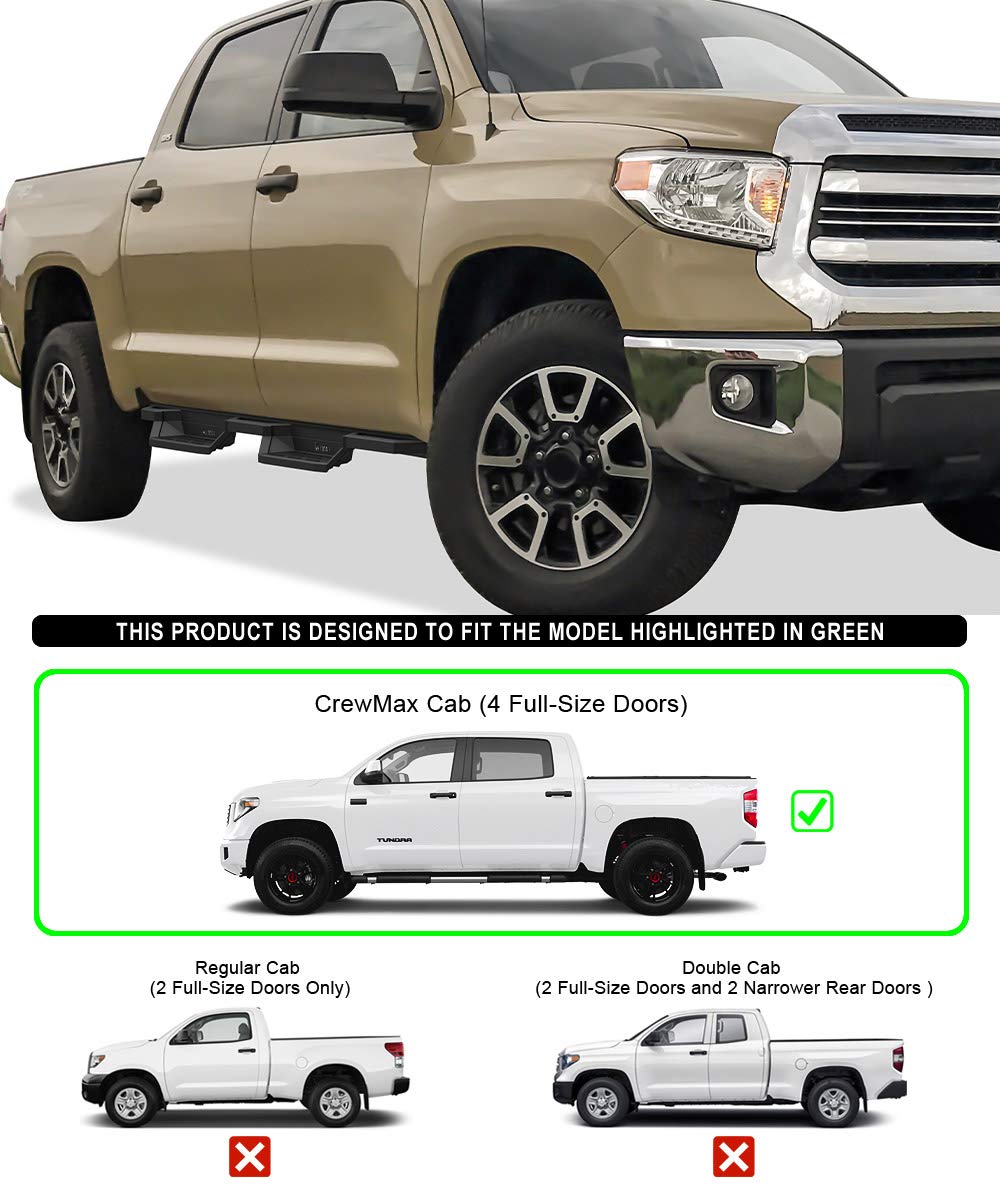 APS 304 Stainless Steel 6.5in Nerf Bars Pocket Steps Square Tube Rocker Guards Compatible with Toyota Tundra CrewMax Cab 07-21