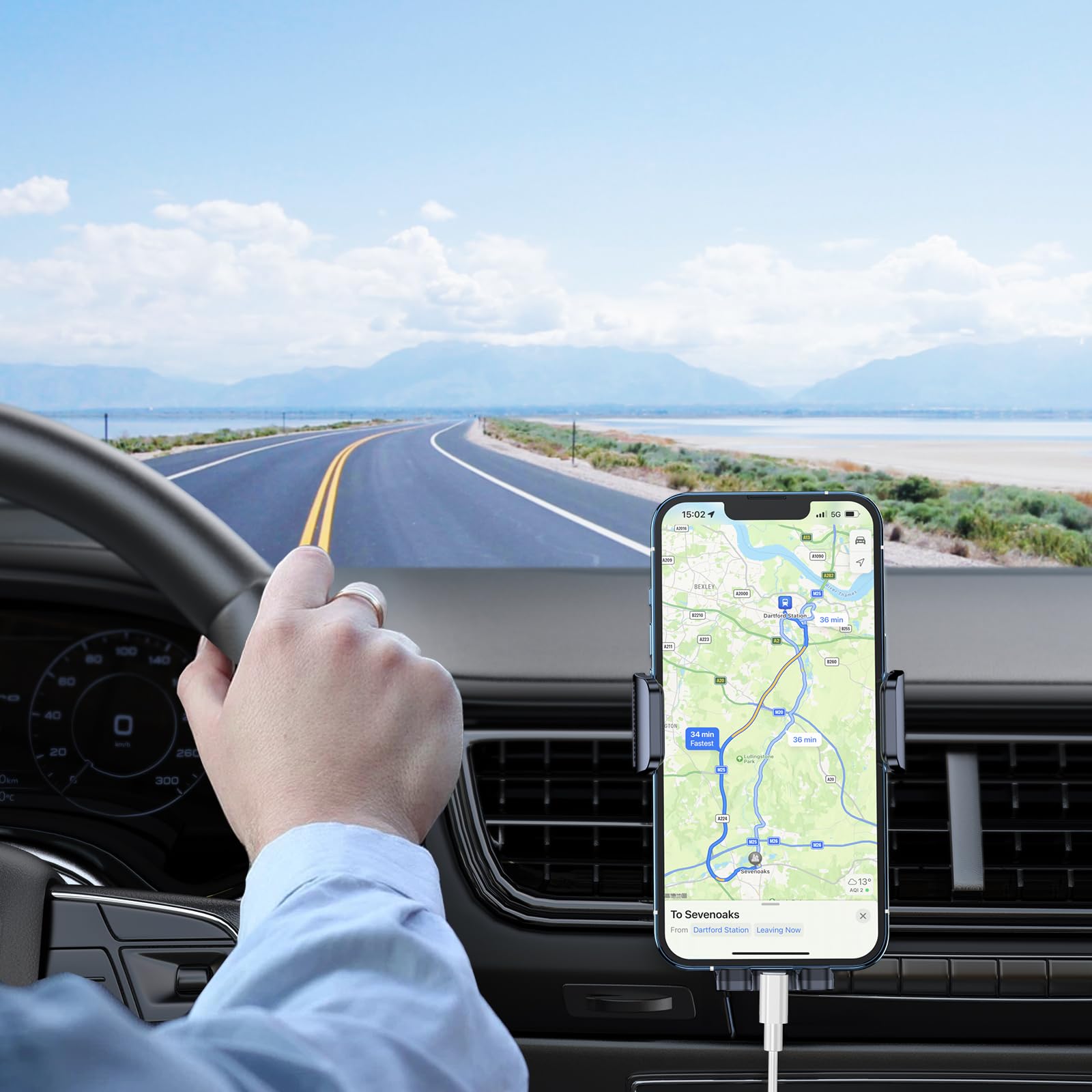 Blukar Support Téléphone Voiture, Support Grille d'aération Porte Téléphone Voiture Ventilation [Clip Amélioré&Rotation 360°& Un Bouton de Libération] Compatible avec Smartphone/GPS 4,0''-7,0''