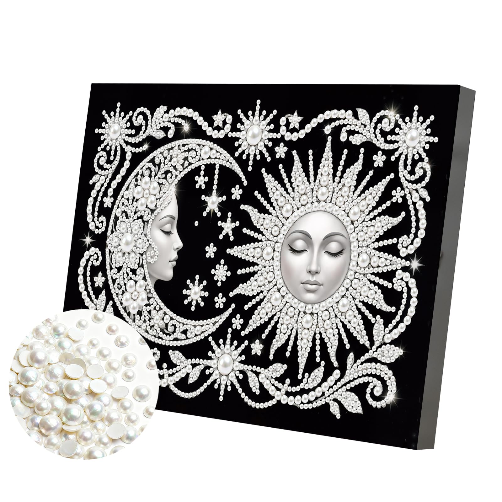 DIY Pearl Painting Kit with Wooden Frame, 3D Plastic Pearl Gemstone Ocean Art Craft for Adults Beginners, Diamond Art Kits for Adults, Home Wall Decor Ready Gift for Women 7.8X11.8inch(Stars Moon)