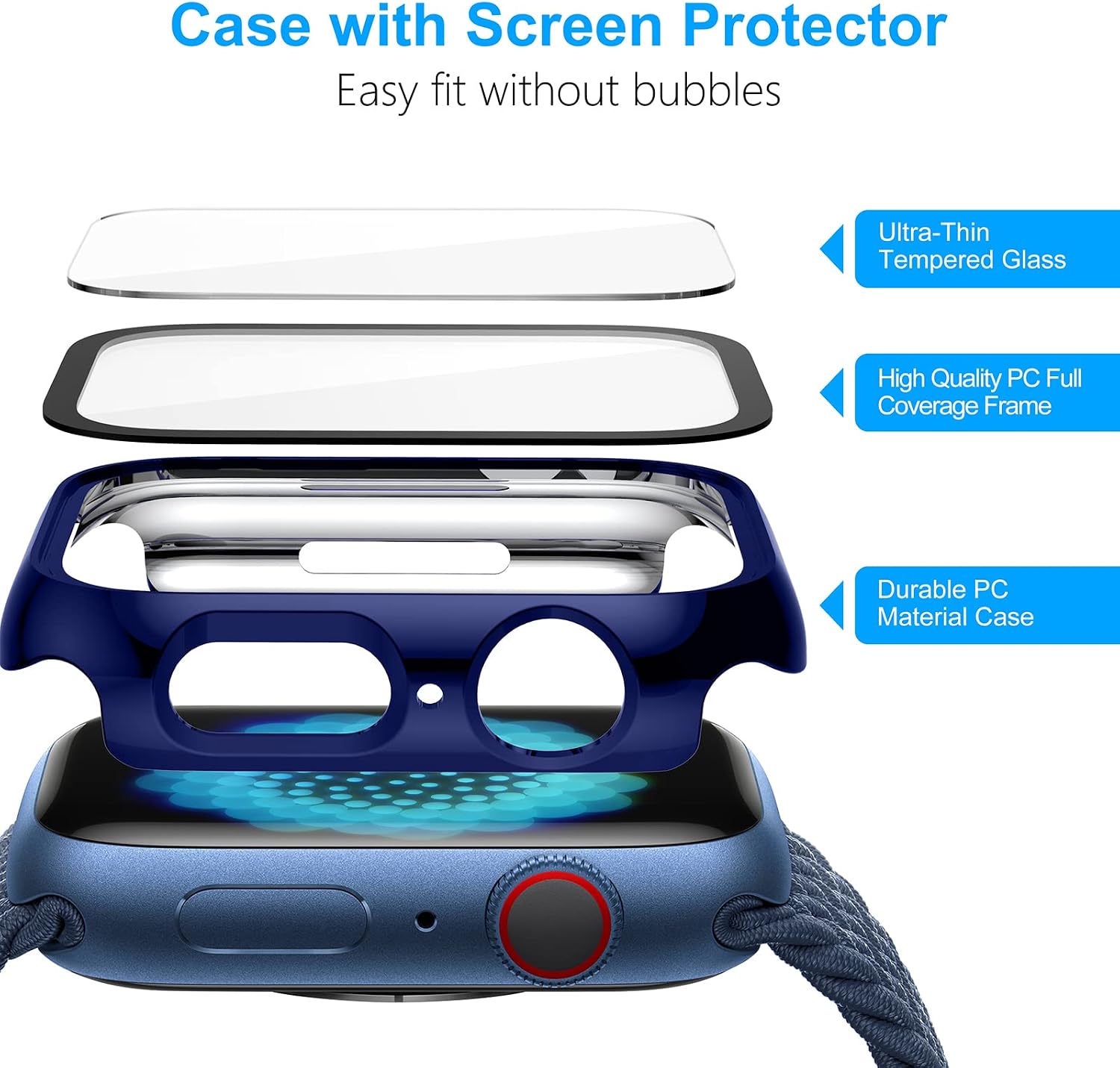 EZCO [4-Pack] Case Built in Tempered Glass Screen Protector Compatible with Apple Watch Series 7 45mm/41mm, Hard PC Plated Full Coverage Protective Cover Bumper Man Women Gift Accessories for iWatch 7