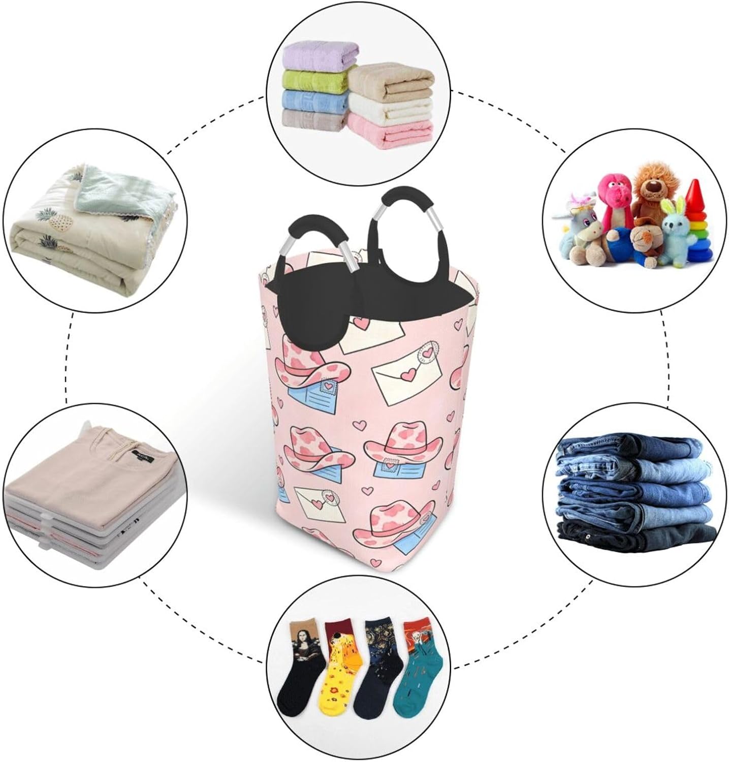 Sweet Stamp Dream Foldable Dirty Laundry Bag, Waterproof Oxford Fabric With Pe Board Base, 50l Capacity For Home & Travel