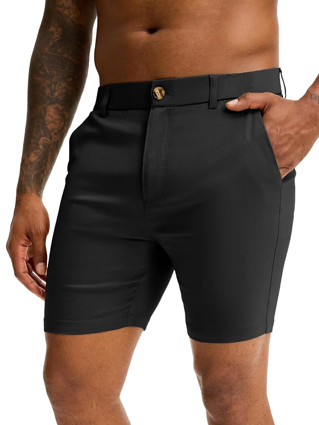 Comdecevis Mens Slim Fit 7 Inseam Chino Shorts - Stretch Skinny Dress Shorts for Work Casual