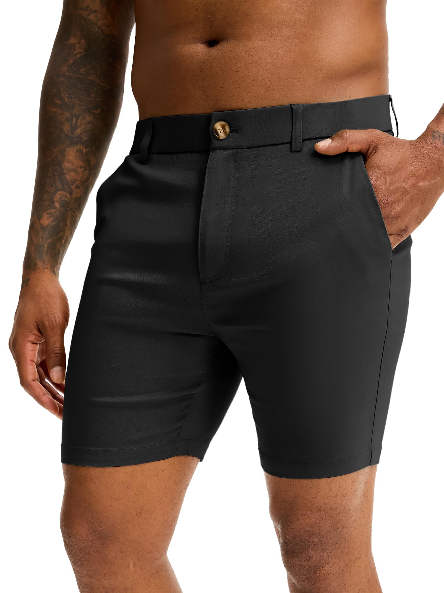 Comdecevis Mens Slim Fit 7 Inseam Chino Shorts - Stretch Skinny Dress Shorts for Work Casual