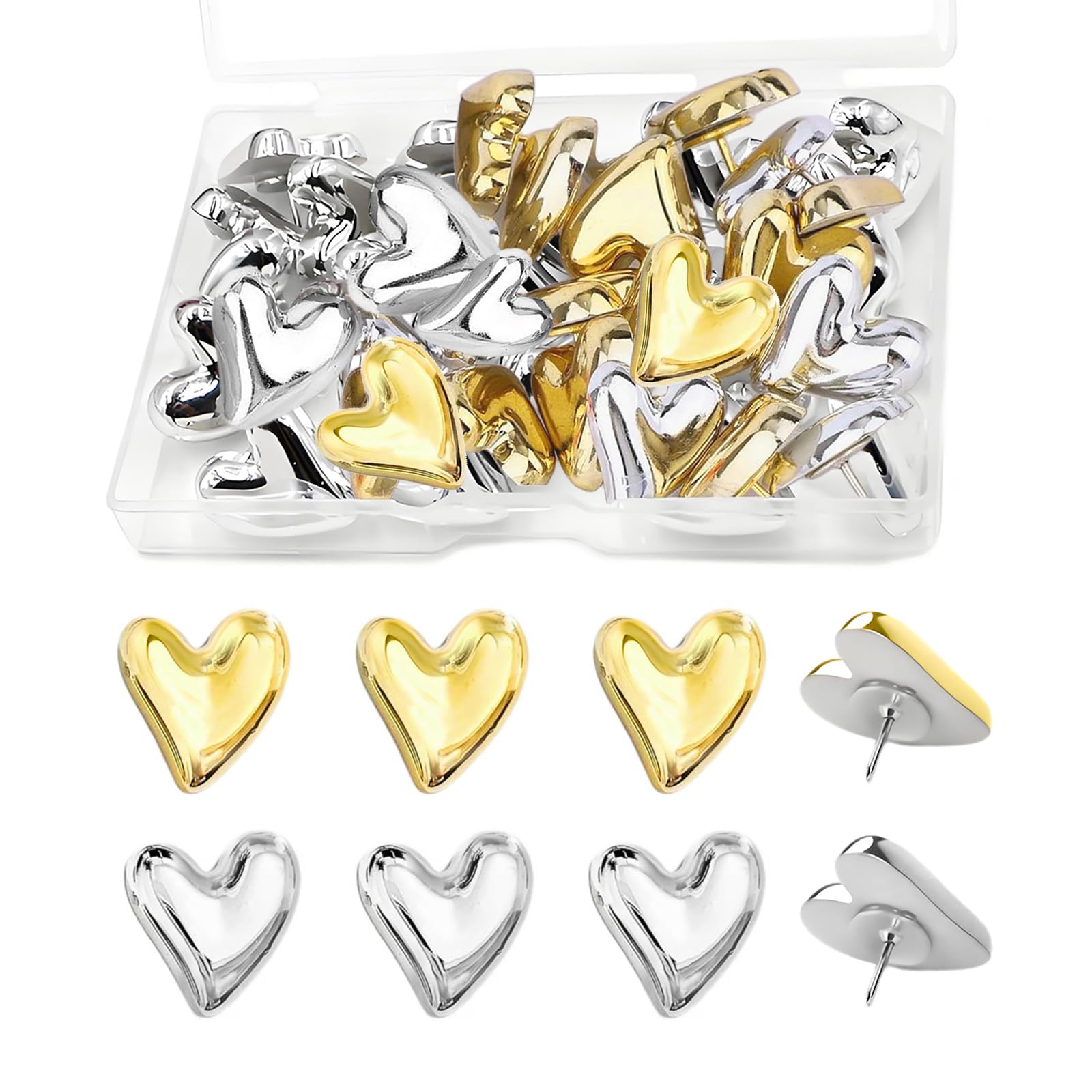 Heart Drawing Pins for Pinboard, 30 Pcs Heart Thumb Tacks Push Pin Cork Notice Board Pins Drawing Push Cute Pin for Notice Cork Board