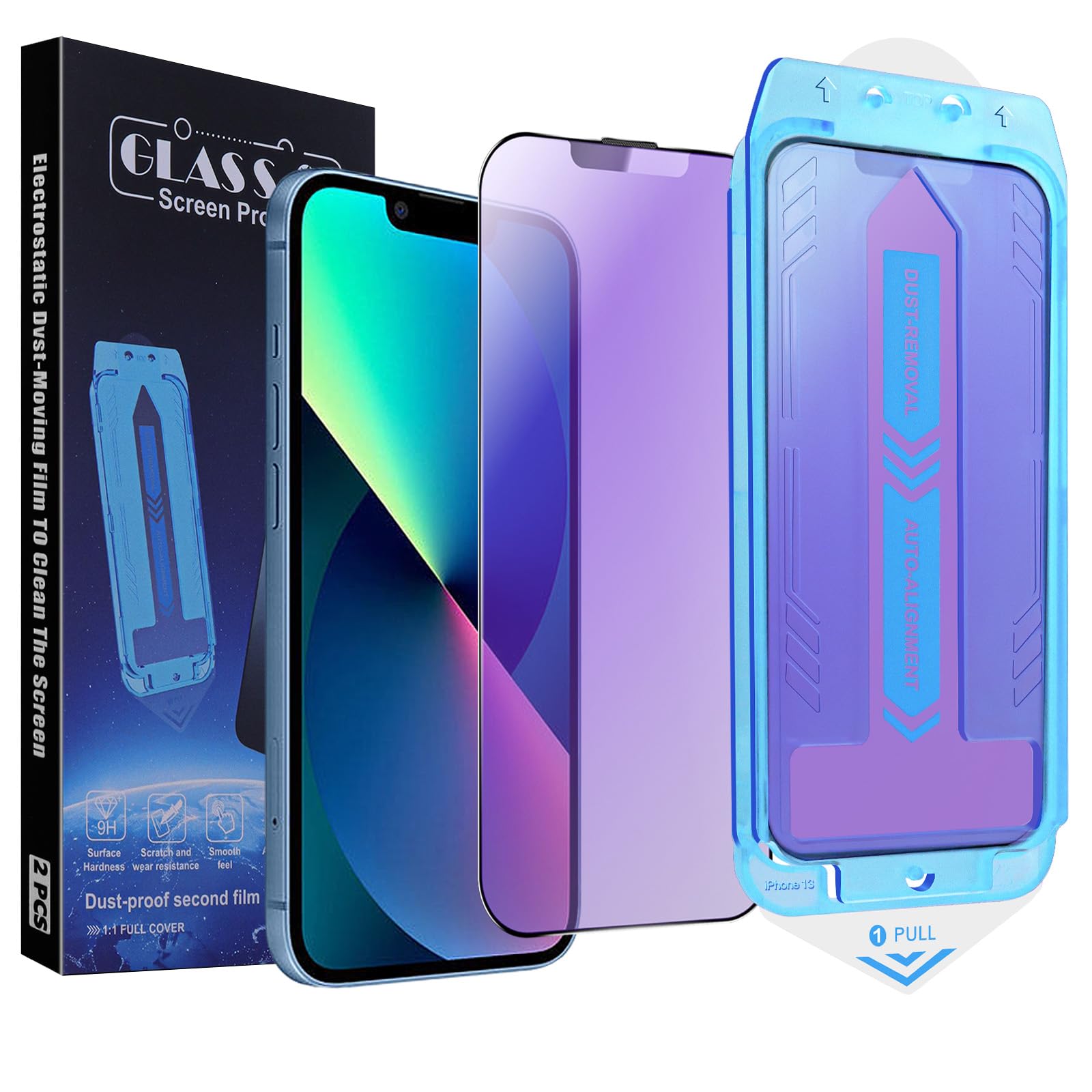 2-Pack Anti Blue Light Matte Screen Protector for iPhone 16e/iPhone 14/iPhone 13 Pro/iPhone 13 6.1-Inch 9H Tempered Glass, Full Coverage, Anti-Fingerprint, Auto Dust-Elimination, No Bubble, Easy Installation