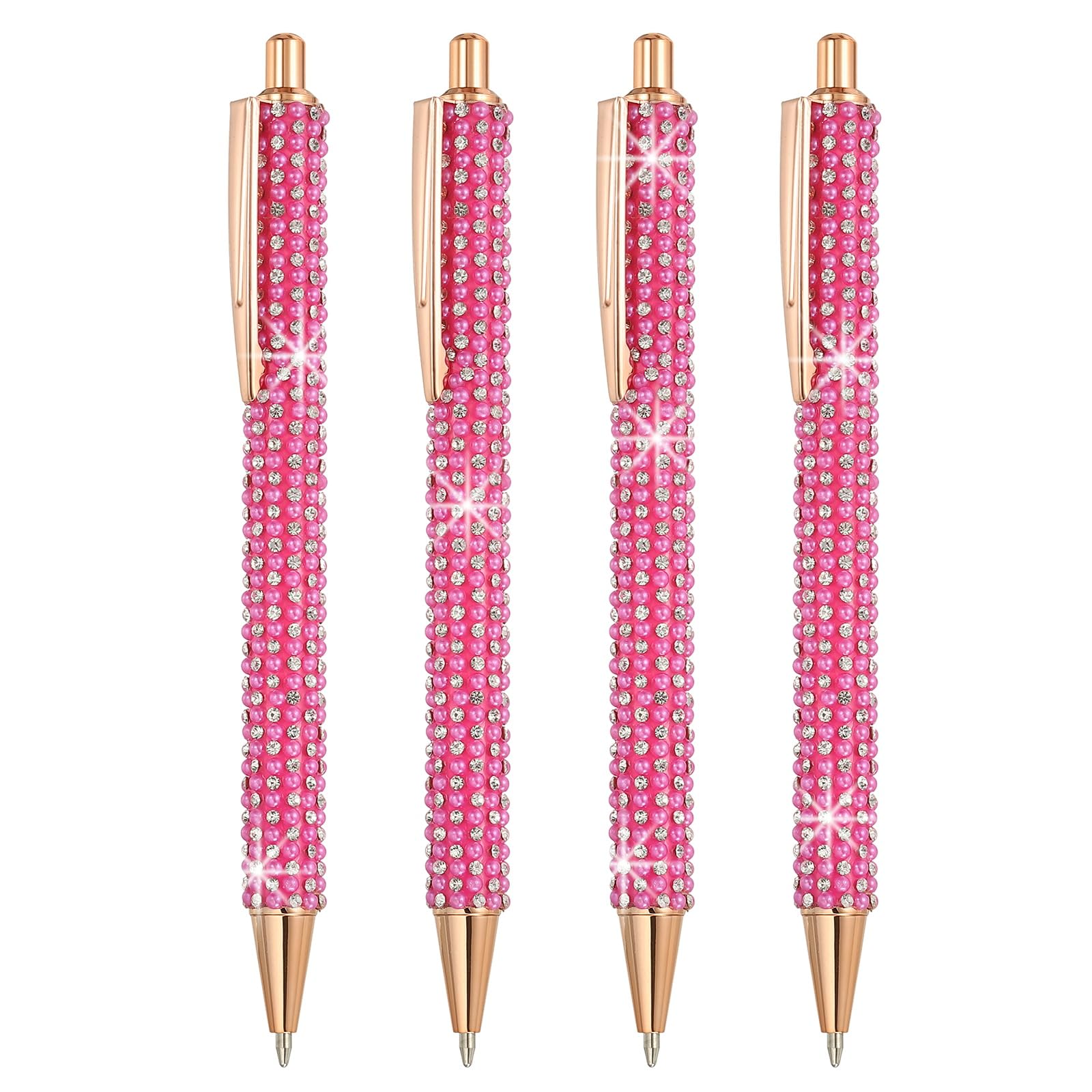 PATIKIL Rhinestone Metal Ballpoint Pen, 4 Pack Crystal Pearl Pens Black Ink 1.0mm Point Sparkly for Women Gift Office Note Taking Journaling, Rose Red
