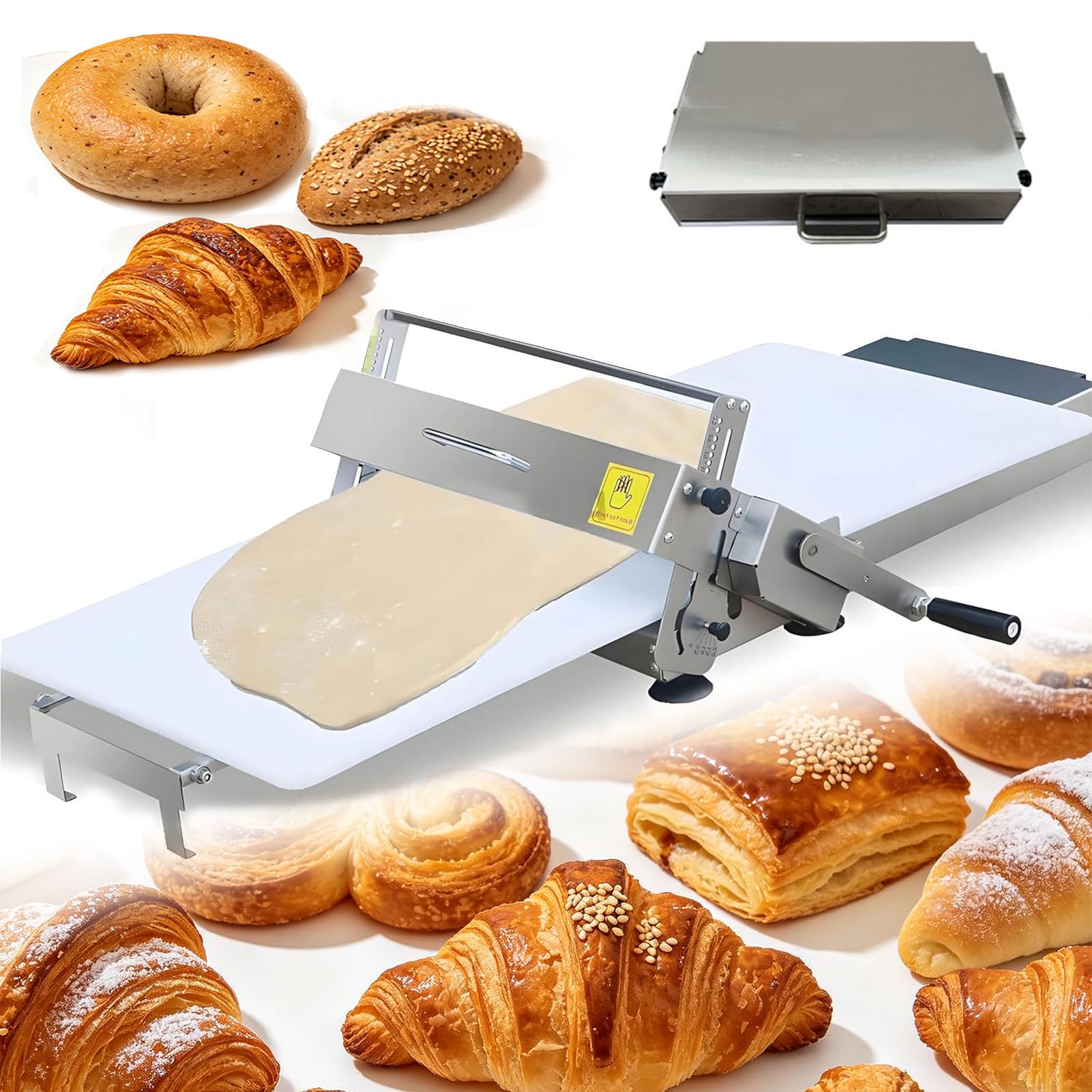 SUYUDD Manual Dough Sheeter, Foldable Pastry Roller Stainless Steel, 30x60cm/40x90cm Board with 0-27mm Thickness Adjustment, for Pizza, Croissant, Home & Commercial Kitchens