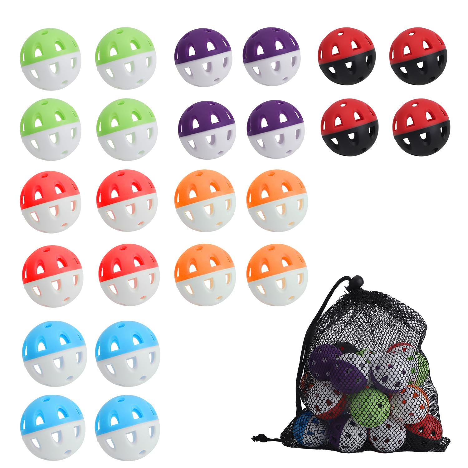 Tinoaly 24 Pz Palline Allenamento per Baseball, Palline da Allenamento Baseball e Golf Piccole da 42mm Cave con Sacca con Coulisse per Colpire Lanciare Allenarsi in Battuta