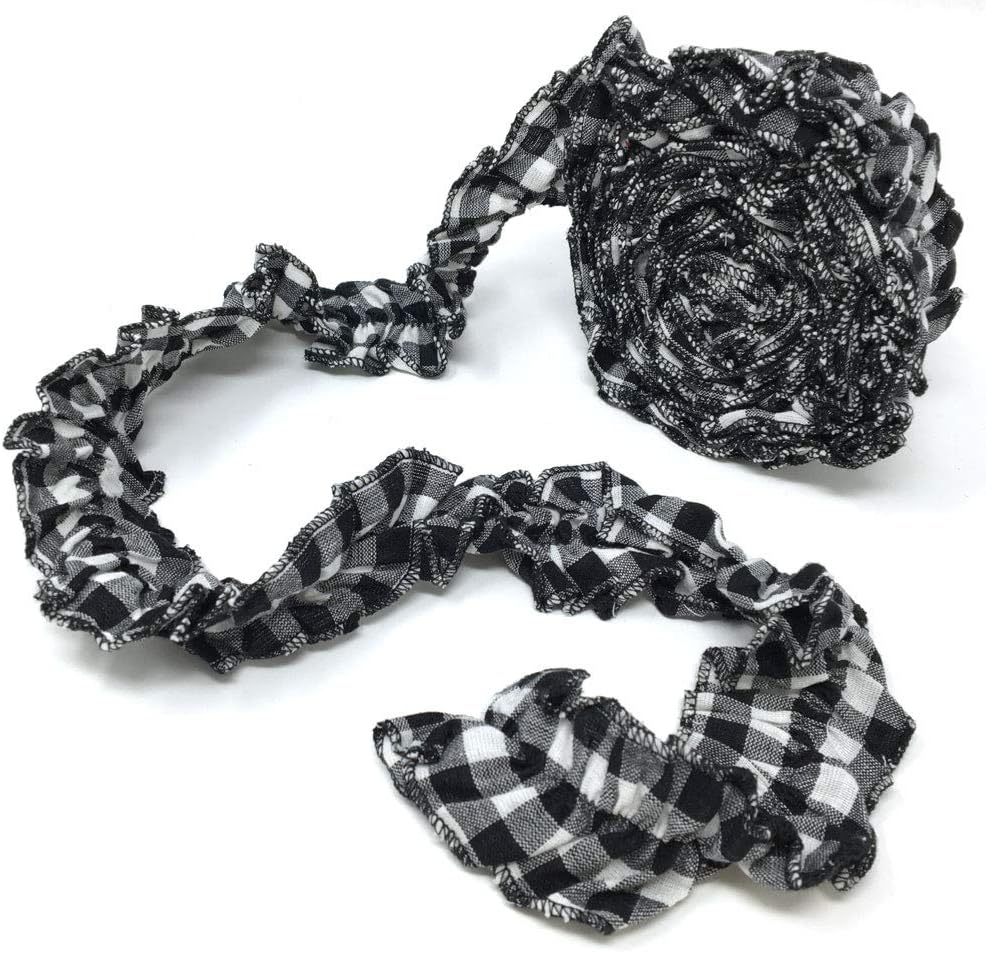 White Black Mini Buffalo 12 ft Ruffled Homespun Fabric Garland Ribbon Trim for Sewing or for Christmas Decor