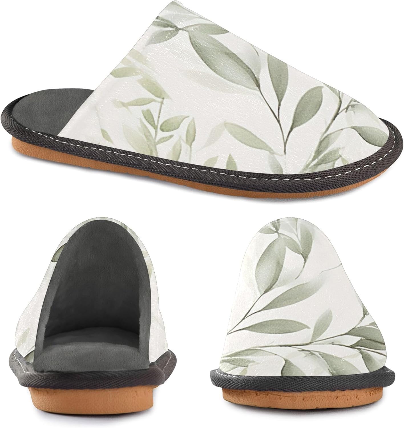 Woodland Leaf House Slippers – Cozy Fuzzy Slippers for Guests, Washable & Disposable, Perfect for Shoeless Home, Spa & Hotel Use A112910