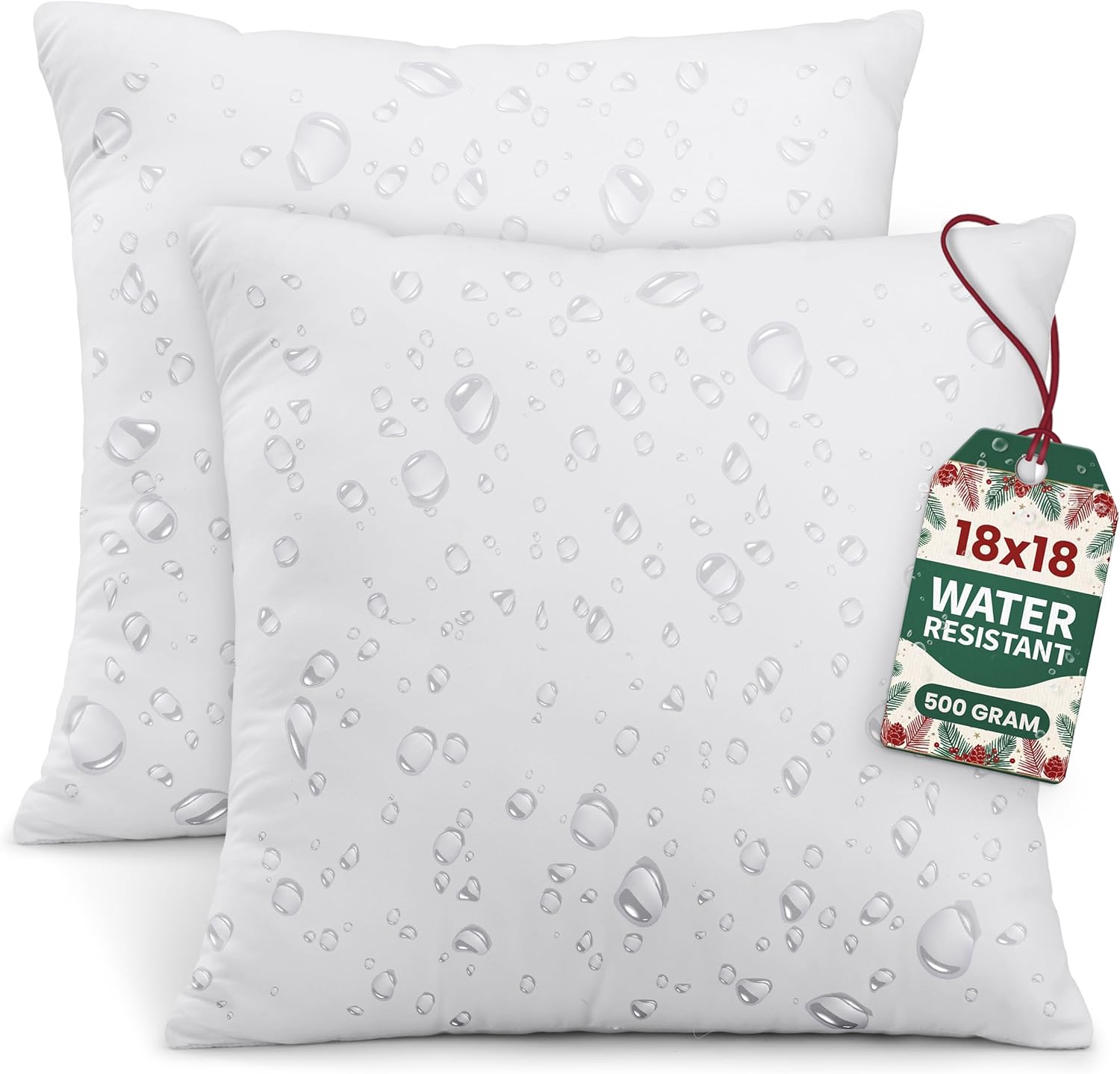 Utopia Bedding Outdoor Pillow Inserts 18 x 18 Inches (Pack of 2, White), Water Resistant Garden Throw Pillows for Patio and Porch Furniture