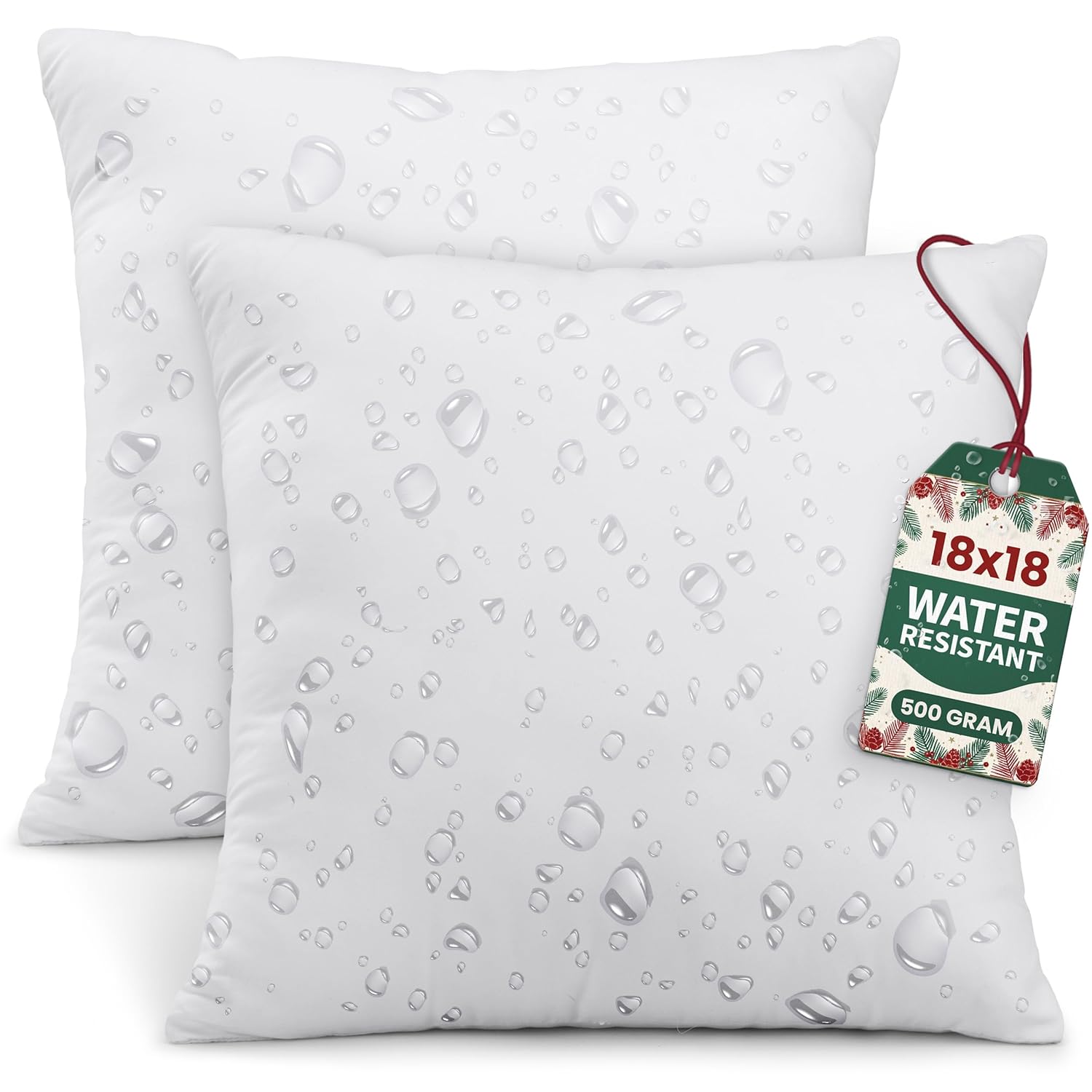 Utopia Bedding Outdoor Pillow Inserts 18 x 18 Inches Pack of 2 White Water Resistant Garden Throw Pillows