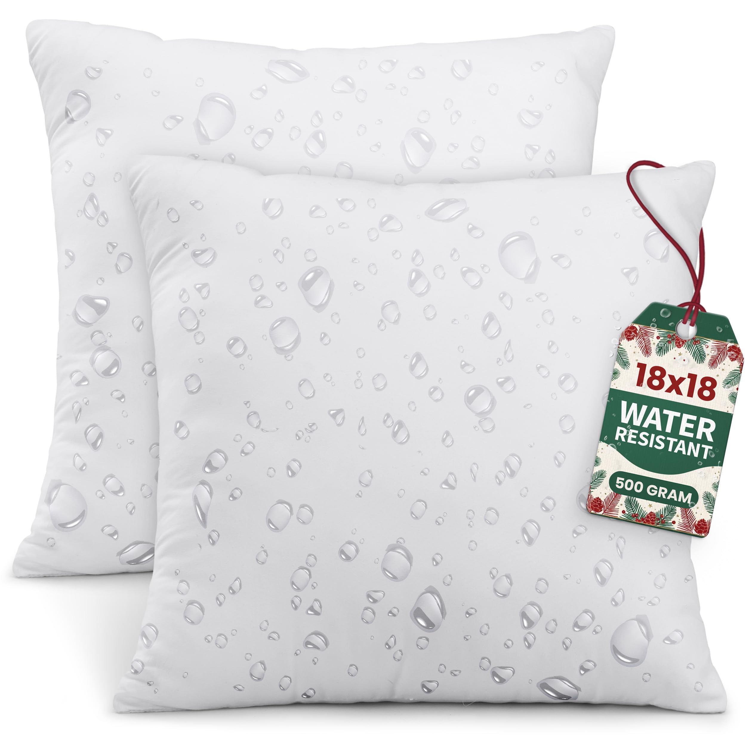 Utopia Bedding Outdoor Pillow Inserts 18 x 18 Inches Pack of 2 White Water Resistant Garden Throw Pillows