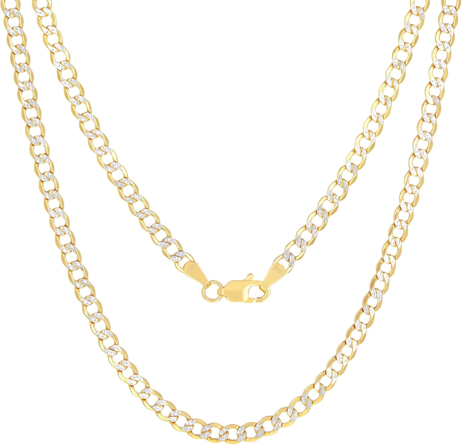 Nuragold 10K Real Yellow Gold Cuban Diamond Cut Pave Curb Link Chain Necklace 16"-30" (2mm-6.5mm) Italian Jewelry for Men & Women