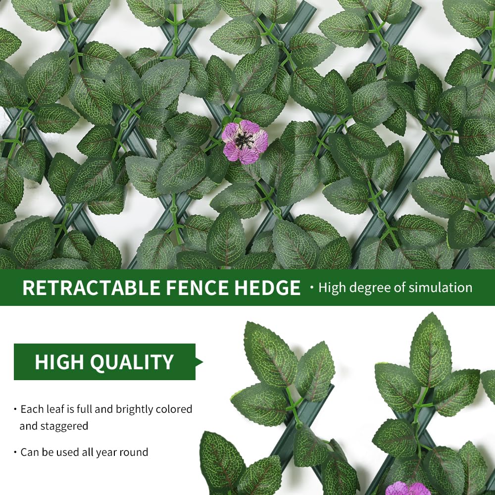 Expandable Garden Fence Screening Panels with Flower - Privacy Screen - Faux Ivy Greenery - Balcony - 200x30cm (Purple Flower) - Image 2