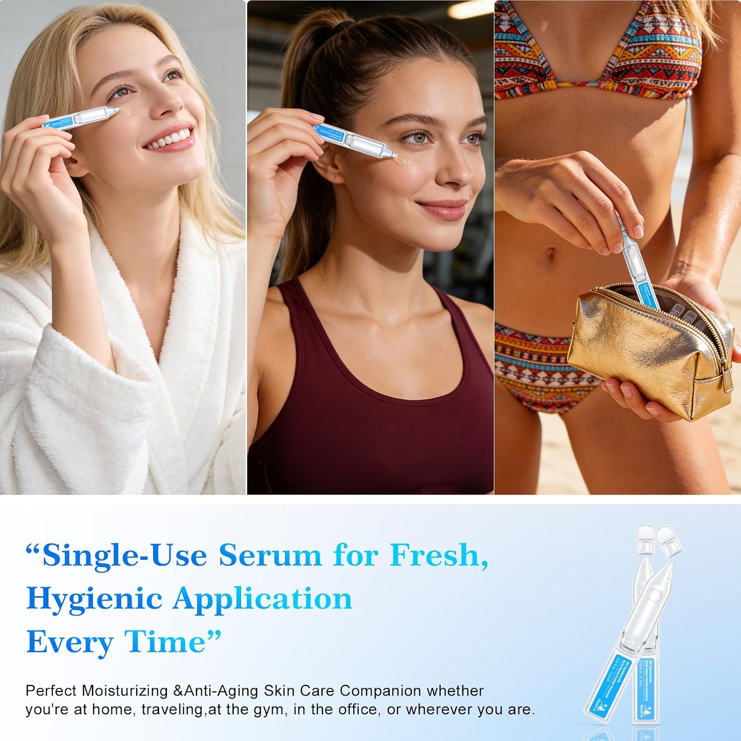 Hyaluronic Acid Serum for Face, 3% 4D Deep Hydrating Facial Ampoules in 30 Single-Use Vials, Plumping Moisturizer & Pre-Makeup Prep
