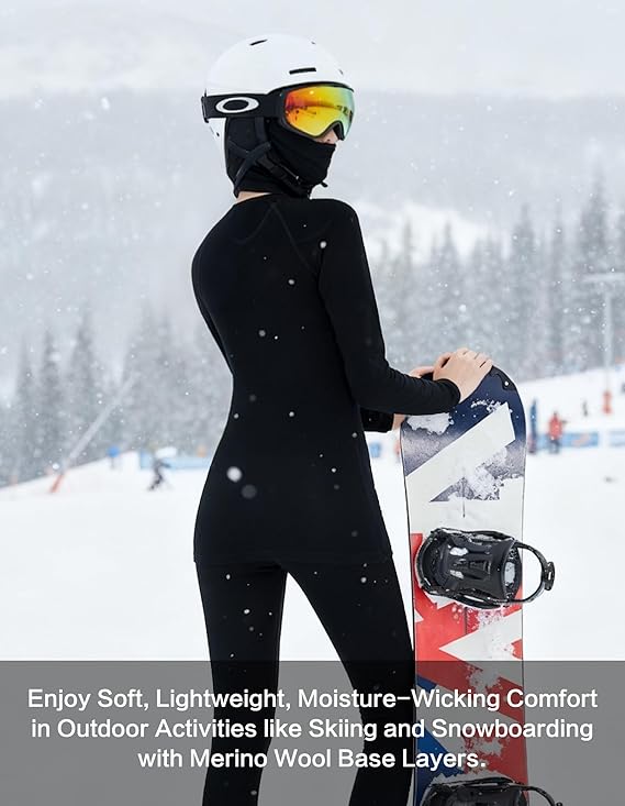 100% Merino Wool Base Layer Women 250gsm Midweight Thermal Set