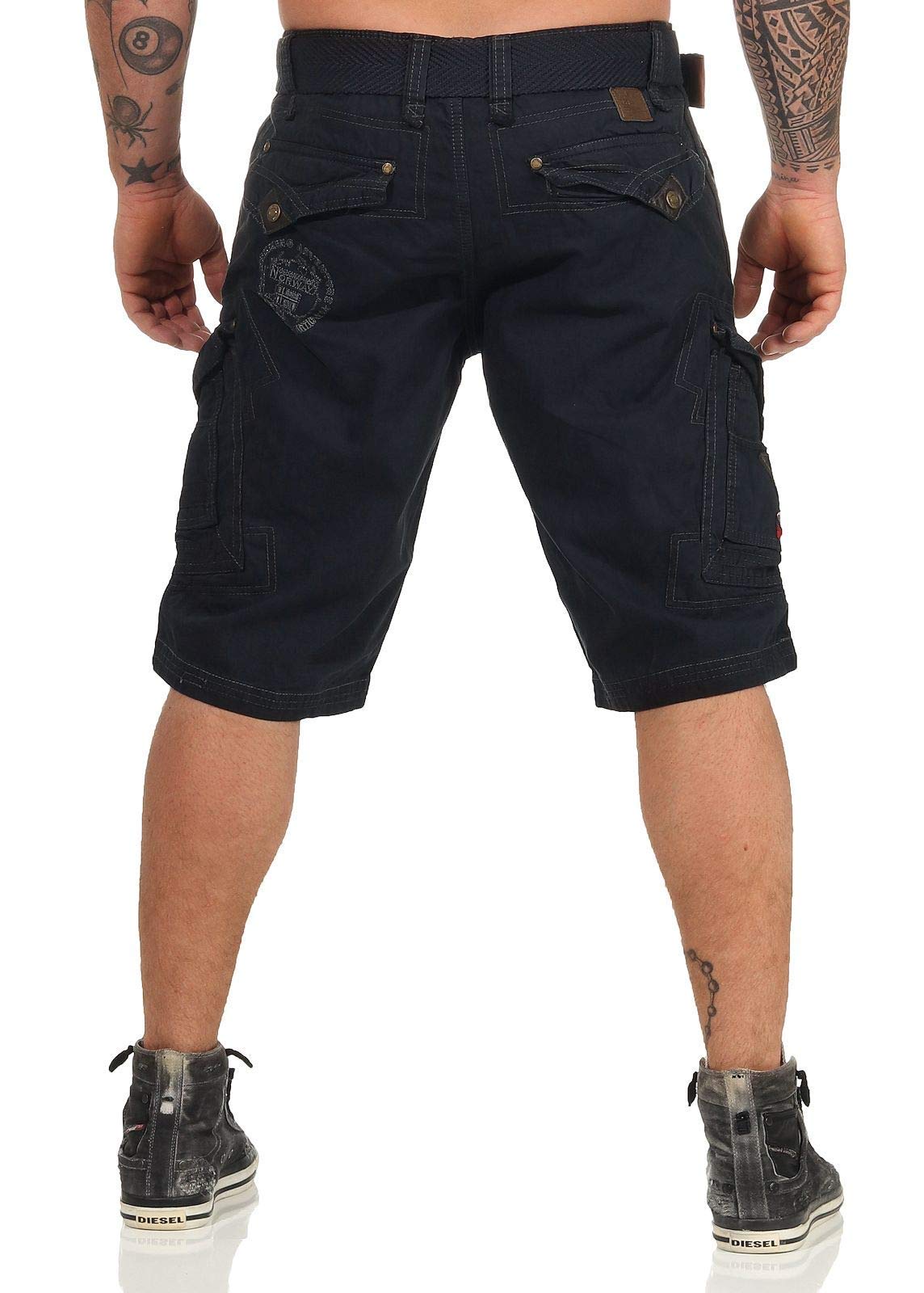 Geographical Norway Hombre Cortos Cargo Panoramique Camuflaje Corto Pantalones de Verano Incl. Cinturón, Bolsillos Laterales