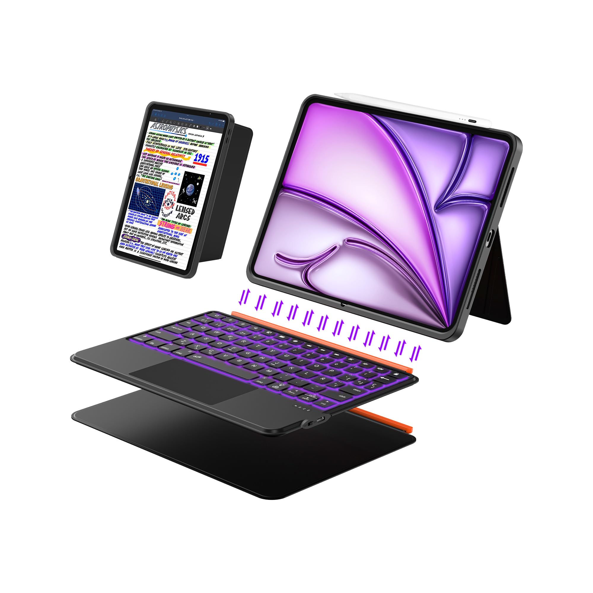Funda Teclado para iPad Air 13 Pulgadas (M4/M3/M2, 2026/2025/2024), Pro 12.9 6ª/5ª/4ª/3ª Gen, Teclado Bluetooth Magnético Desmontable, Panel Táctil, Retroiluminadas, Funda Delgada con Soporte (Negro)