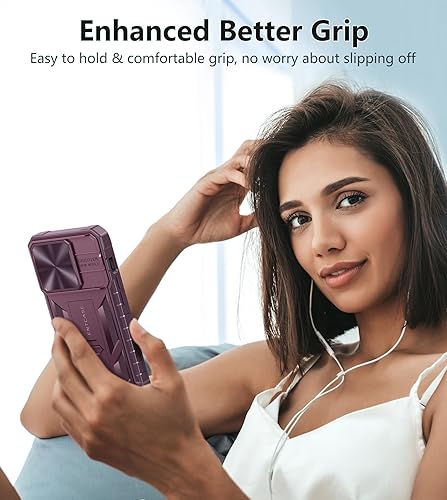 Miniatura 4 de FNTCASE Funda para iPhone 15 Pro protección contra caídas y golpes de grado militar con soporte y tobogán  Protección resistente con textura de