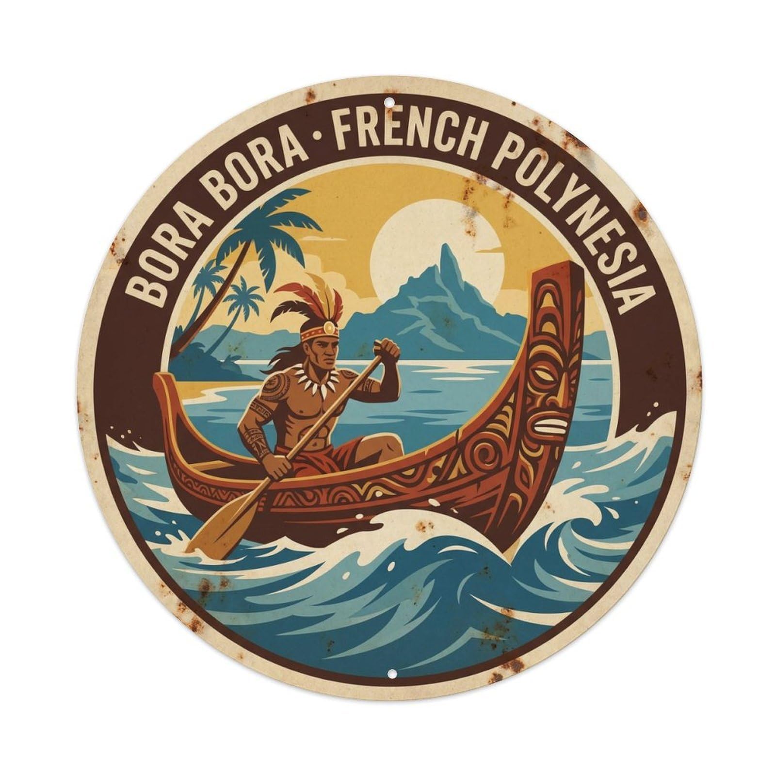 Olyhtr 8X8inch Classic Style Borabora Polynesian Warrior Canoe Vintage Lagoon Metal Tin Sign