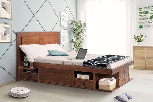 Miniatura 27 de memomad Bali - Cama de plataforma de almacenamiento con cajones (tamaño King, madera marrón caramelo) Caramelo,Roble,Blanco