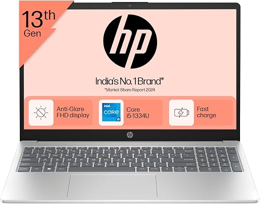 HP 15, 13th Gen Intel Core i5-1334U Laptop (8GB RAM, 512GB SSD), Anti-Glare, 15.6"/39.6cm, FHD, Win 11, MS Office 2021, Si