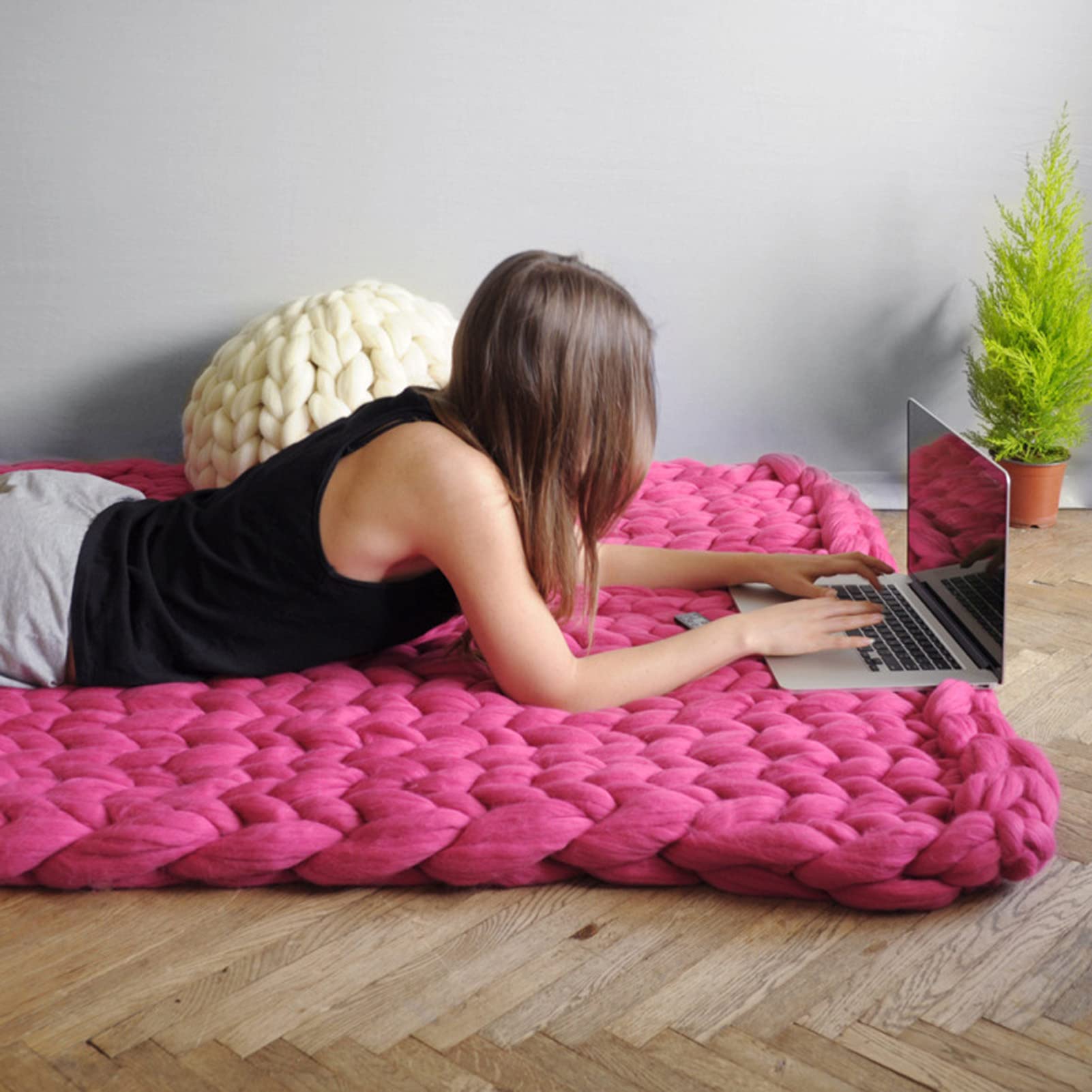 Bed Throws,Knitted Weighted Blanket,Chunky Knit Blanket,Yarn Filling-Hand woven knotted blankets for Bed Sofa Chair, chunky yarn blanket for Home Decor