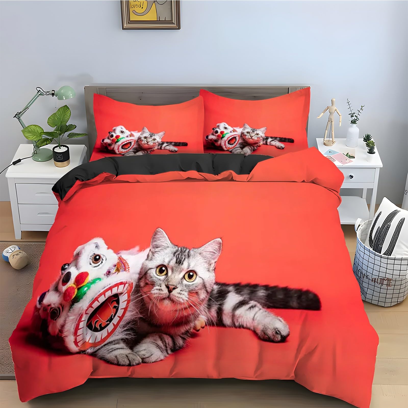 Housse de couette chat rouge 220x240 : transformez votre chambre en nid douillet