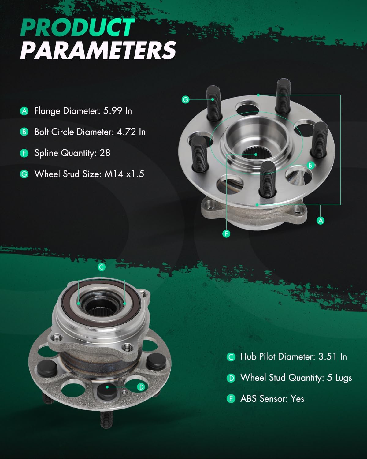 SCITOO Rear Left Right Wheel Bearing Hub for 2016-2023 for Acura MDX for Honda Passport,Pilot 512629 x1