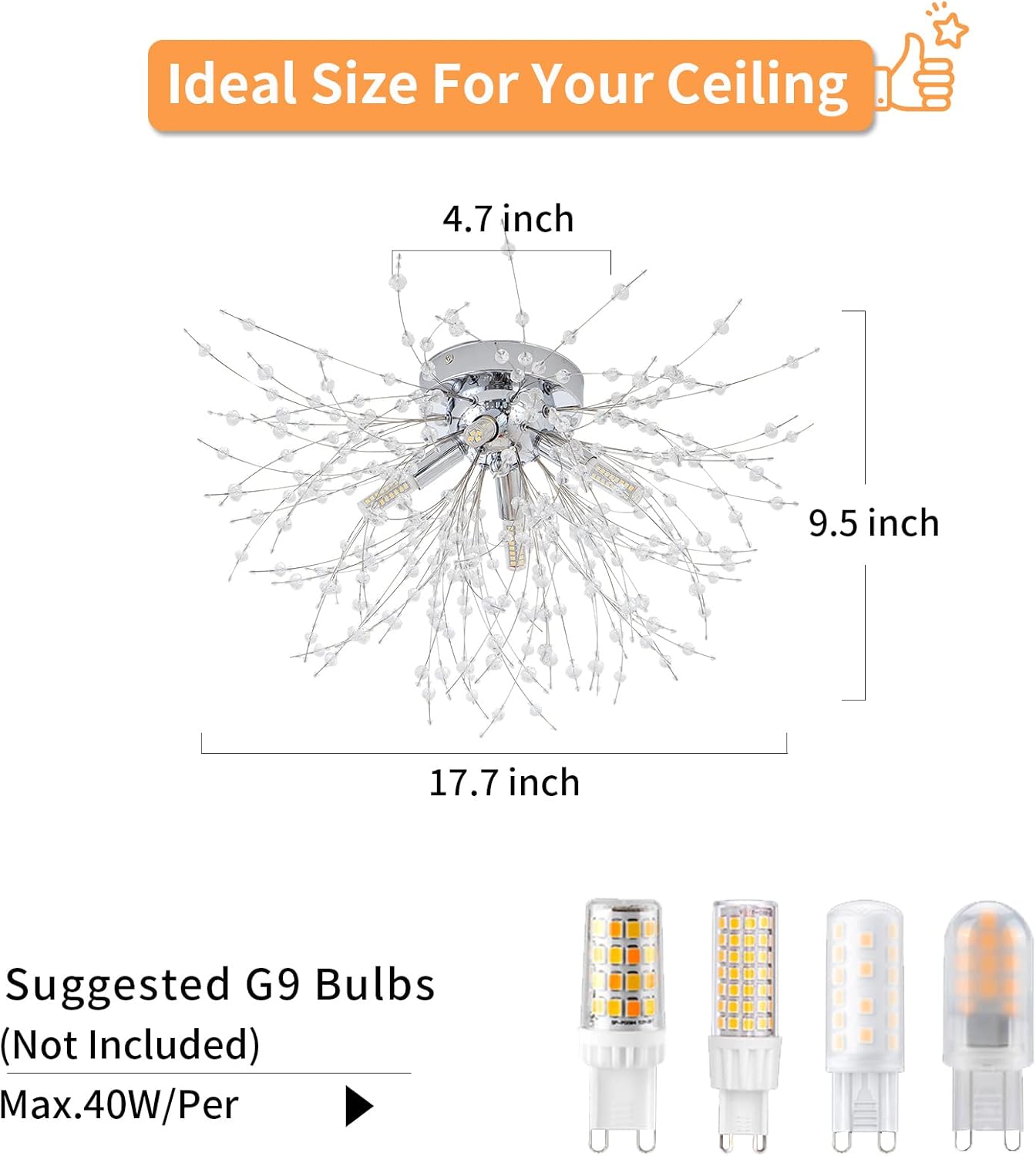 TANLUX Modern Mini Crystal Ceiling Light Fixture, 4-Light Chrome Crystal Sputnik Firework Chandelier, Semi Flush Mount Ceiling Light Fixtures for Bedroom Kitchen Hallway Entryway